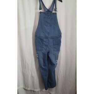 A:Glow Maternity Bib Overalls Denim Blue Distressed Large 90s Chic Classic Comfy